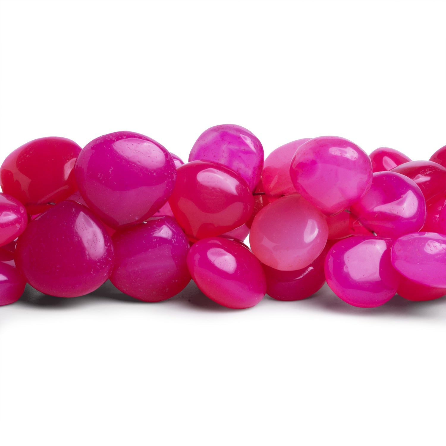 9 - 15mm Hot Pink Chalcedony Plain Hearts 7.5 inch 35 beads - The Bead Traders