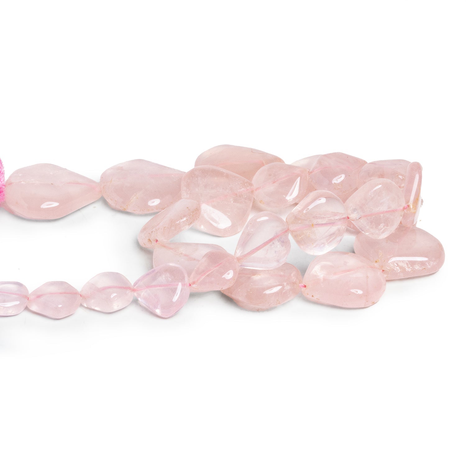 9-18mm Rose Quartz Plain Hearts 12 inch 21 beads - The Bead Traders