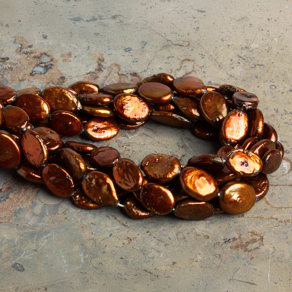 12x9mm Copper Brown Straight Drilled Oval Pearls 16 inch 29 beads