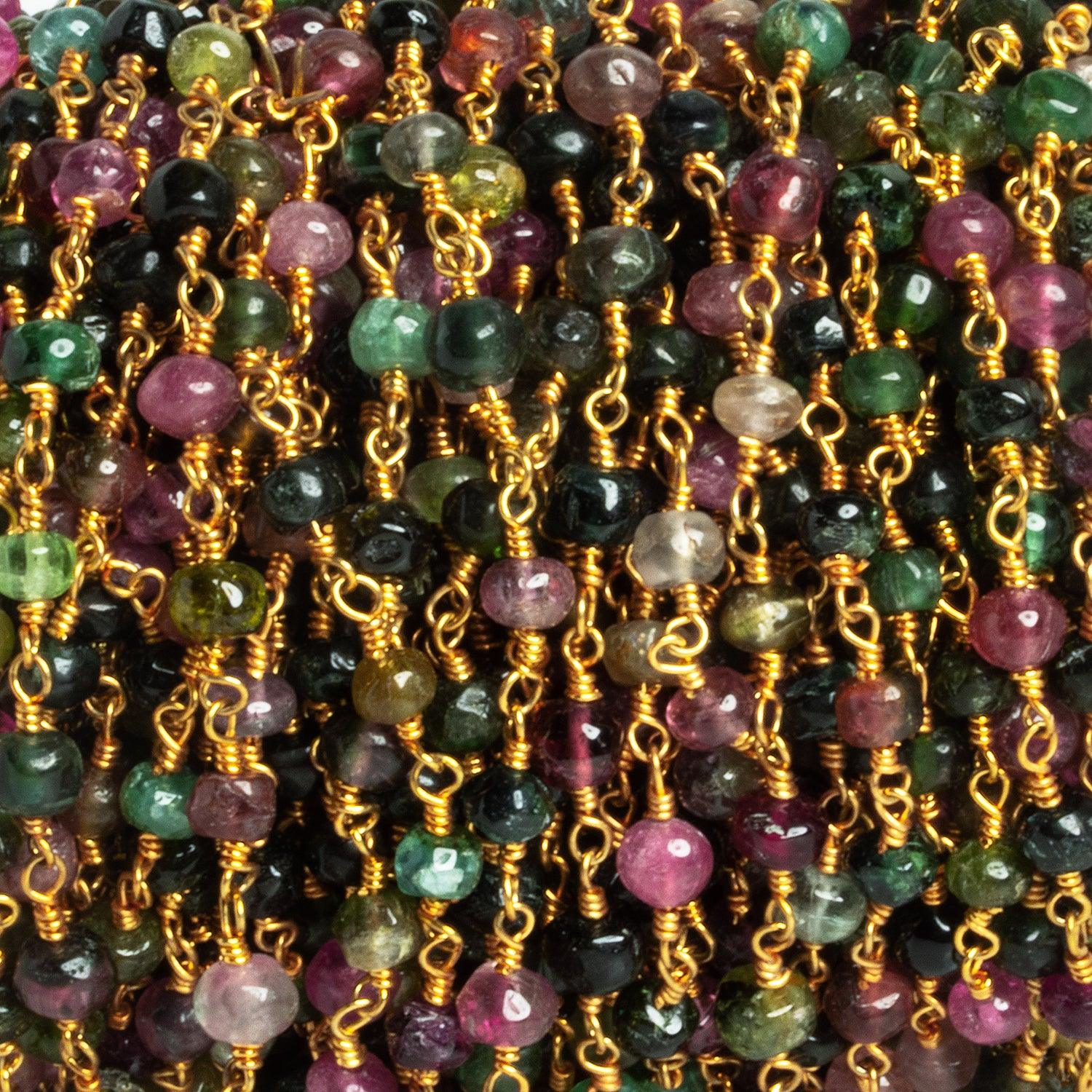4.5mm MultiColor Tourmaline plain rondelle Gold plated Chain by the foot - The Bead Traders