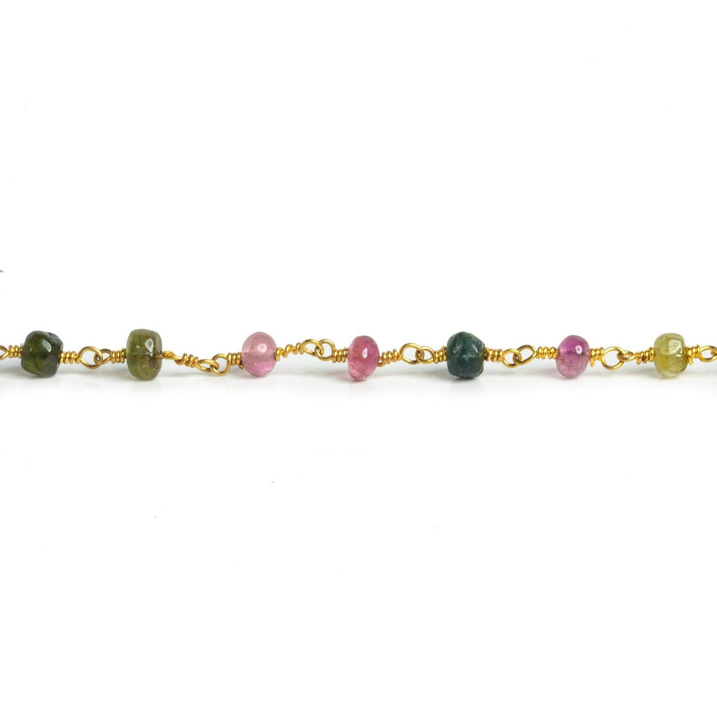 4.5mm MultiColor Tourmaline plain rondelle Gold plated Chain by the foot - The Bead Traders