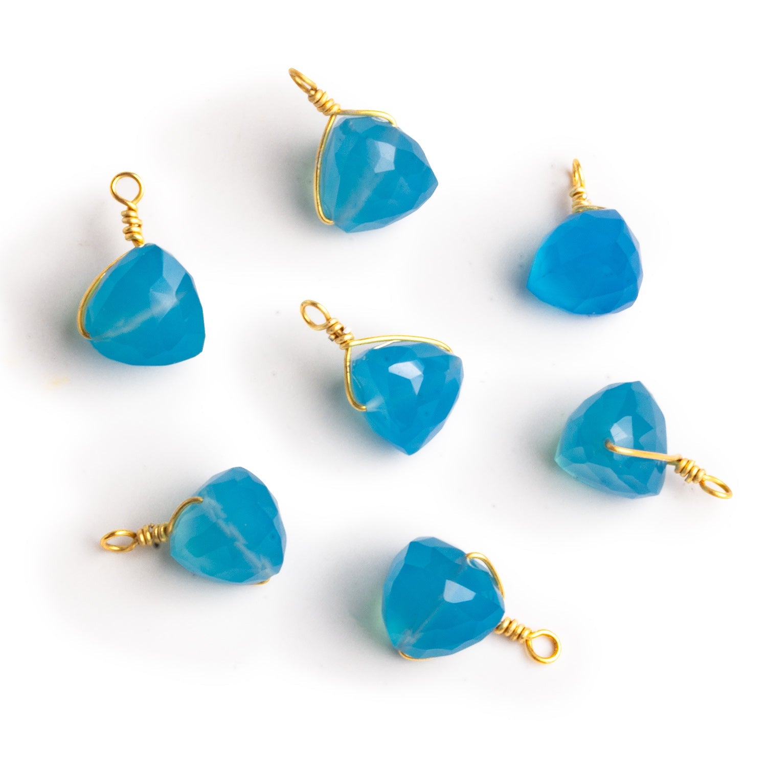 9mm Blue Chalcedony Wire - Wrapped Trillion Pendant 1 Bead - The Bead Traders
