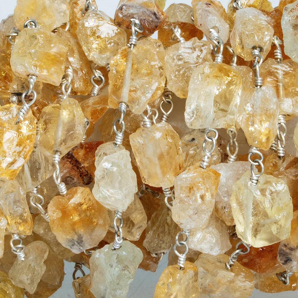 9mm Citrine Hammer Faceted Nugget Silver Chain 21 beads - The Bead Traders