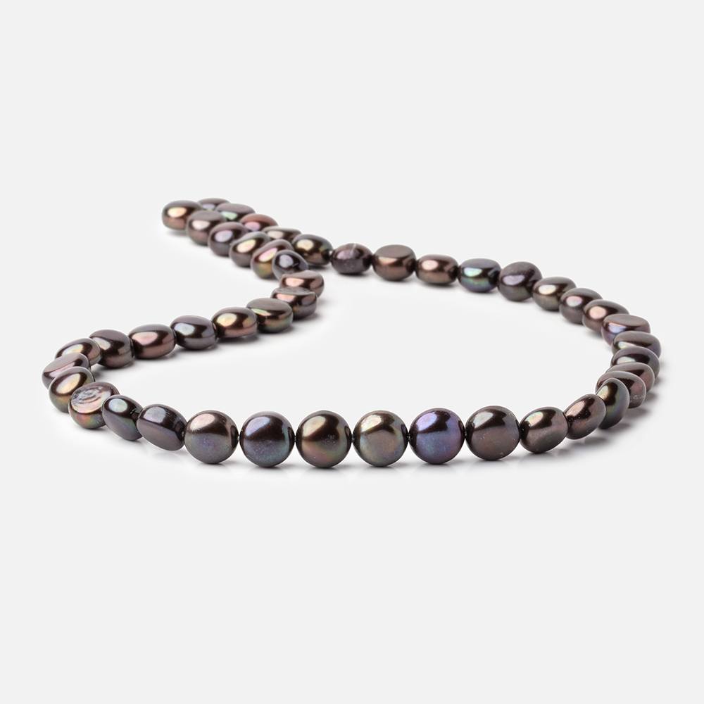 9mm Dark Peacock Brown Button Freshwater Pearls 16 inch 45 pieces - The Bead Traders