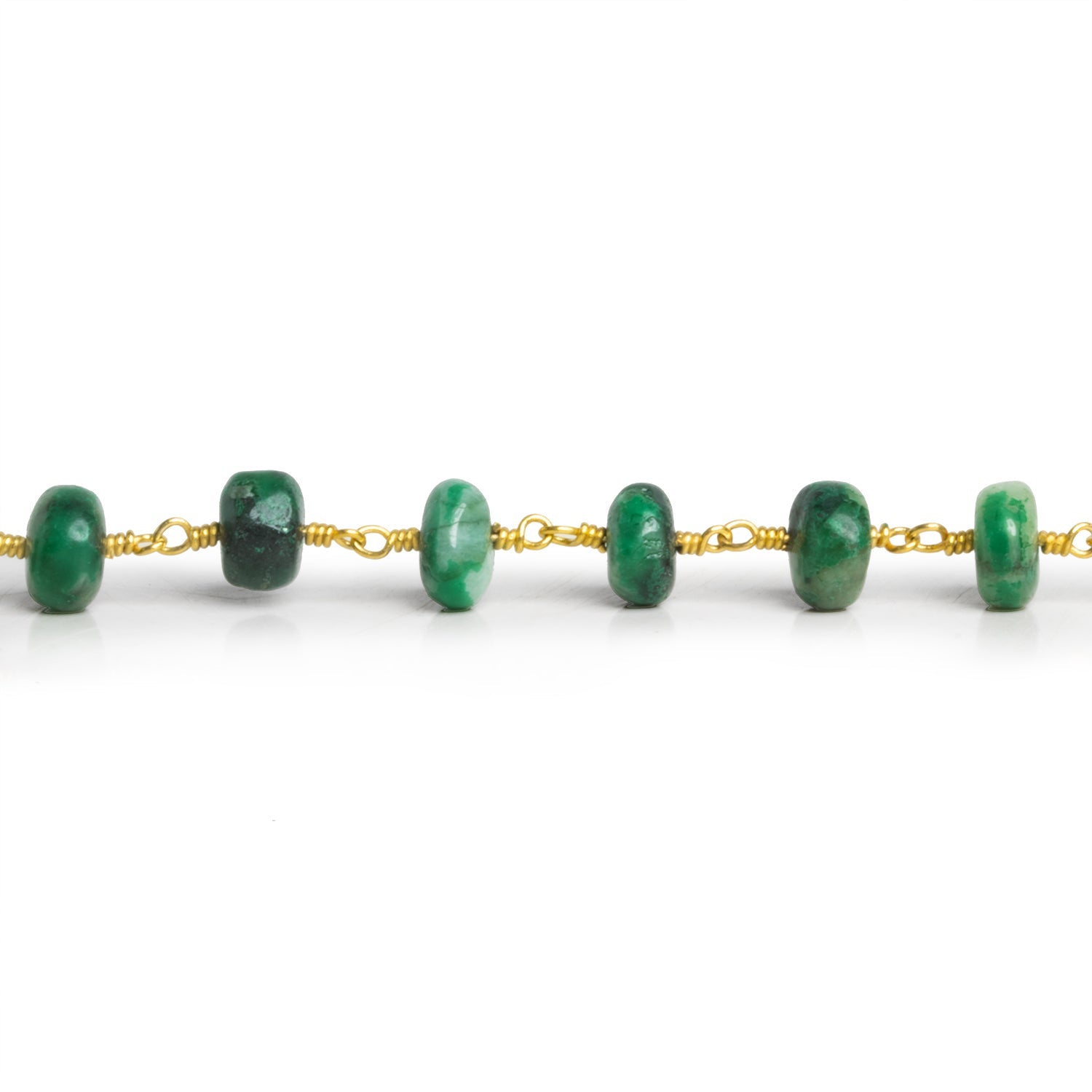 9mm Emerald Rondelle Gold Chain 24 beads - The Bead Traders