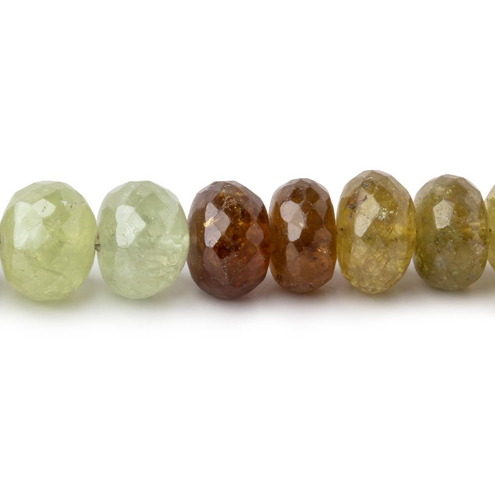9mm Green Grossular Garnet Faceted Rondelles 8 inch 37 beads - The Bead Traders