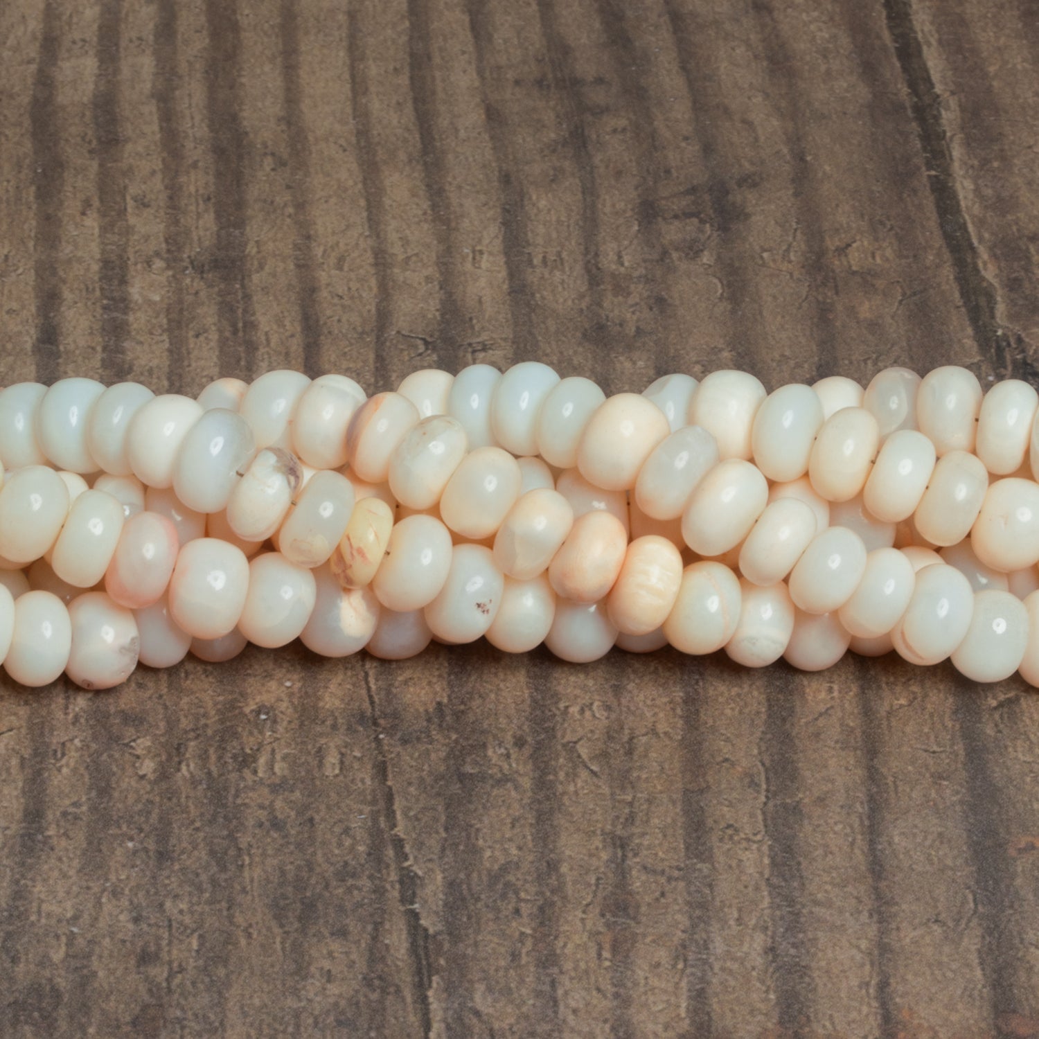 9mm Light Peach Opal Plain Rondelles 16 inch 70 beads - The Bead Traders