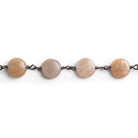 9mm Peach Moonstone Coin Black Gold Chain 22 beads - The Bead Traders