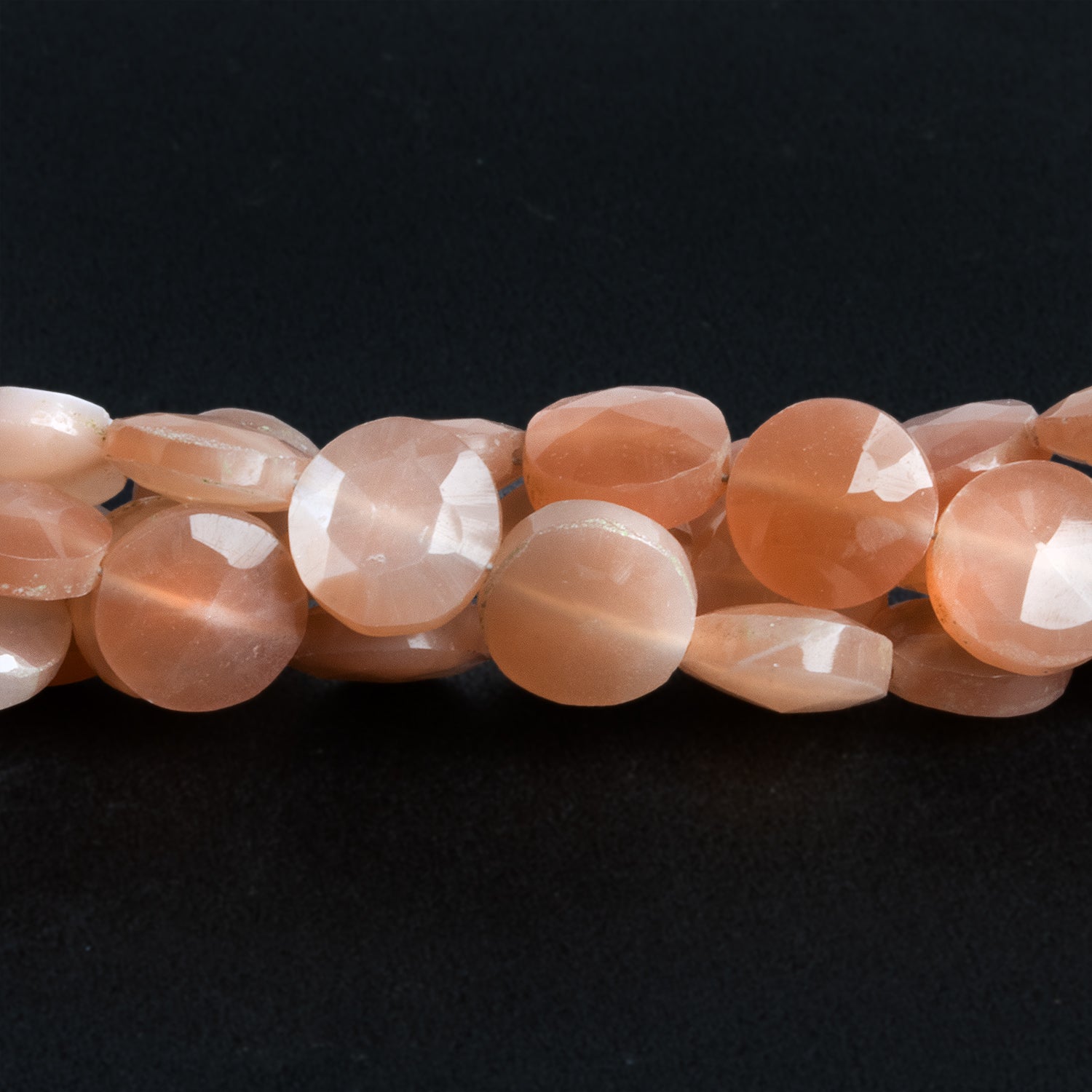9mm Peach Moonstone Faceted Coins 8 inch 21 beads - The Bead Traders
