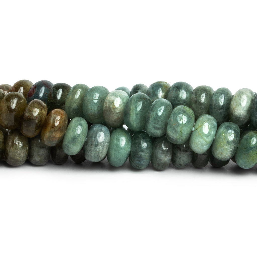 9mm Shaded Moss Aquamarine Plain Rondelles 12 inch 68 beads - The Bead Traders