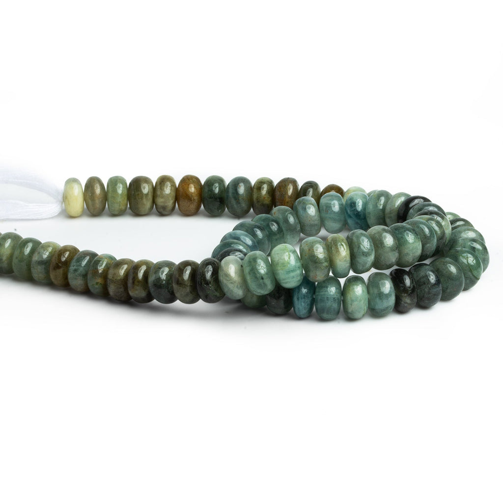 9mm Shaded Moss Aquamarine Plain Rondelles 12 inch 68 beads - The Bead Traders