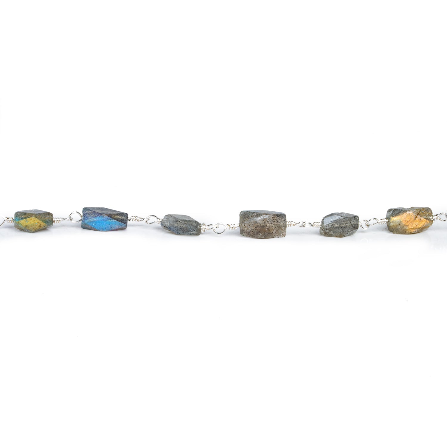 9x5mm Labradorite Faceted Rectangle Silver Chain 20 Beads - The Bead Traders
