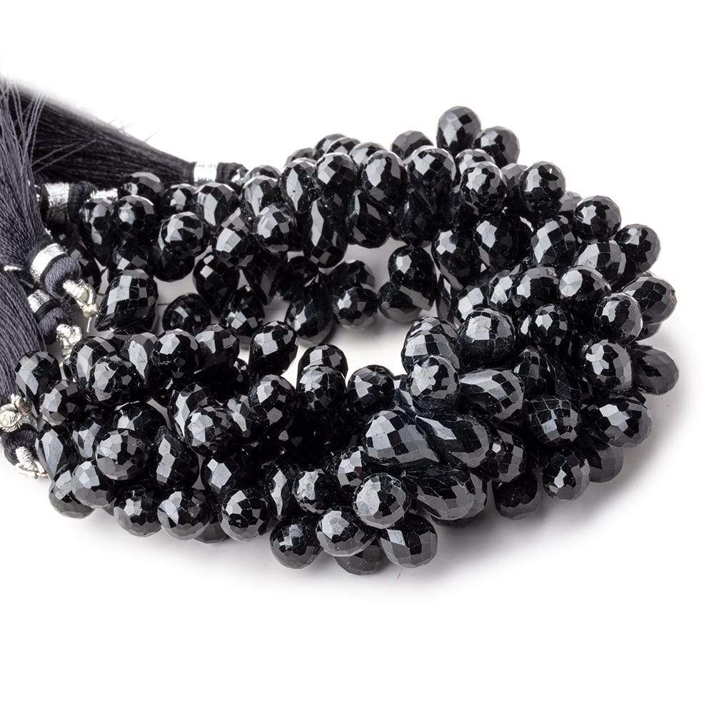 9x6mm Black Tourmaline Faceted Tear Drops 6.5 inch 48 beads - The Bead Traders