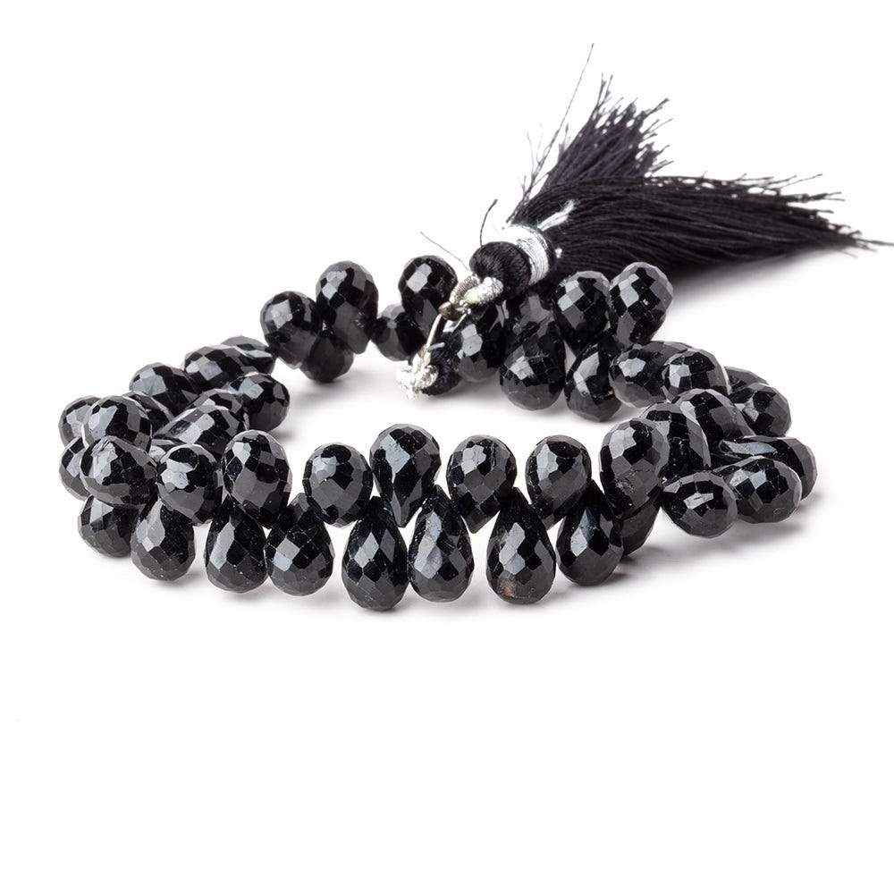 9x6mm Black Tourmaline Faceted Tear Drops 6.5 inch 48 beads - The Bead Traders