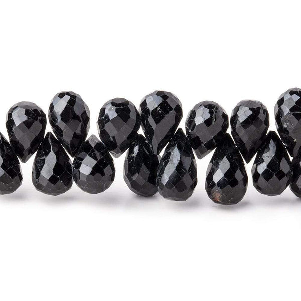 9x6mm Black Tourmaline Faceted Tear Drops 6.5 inch 48 beads