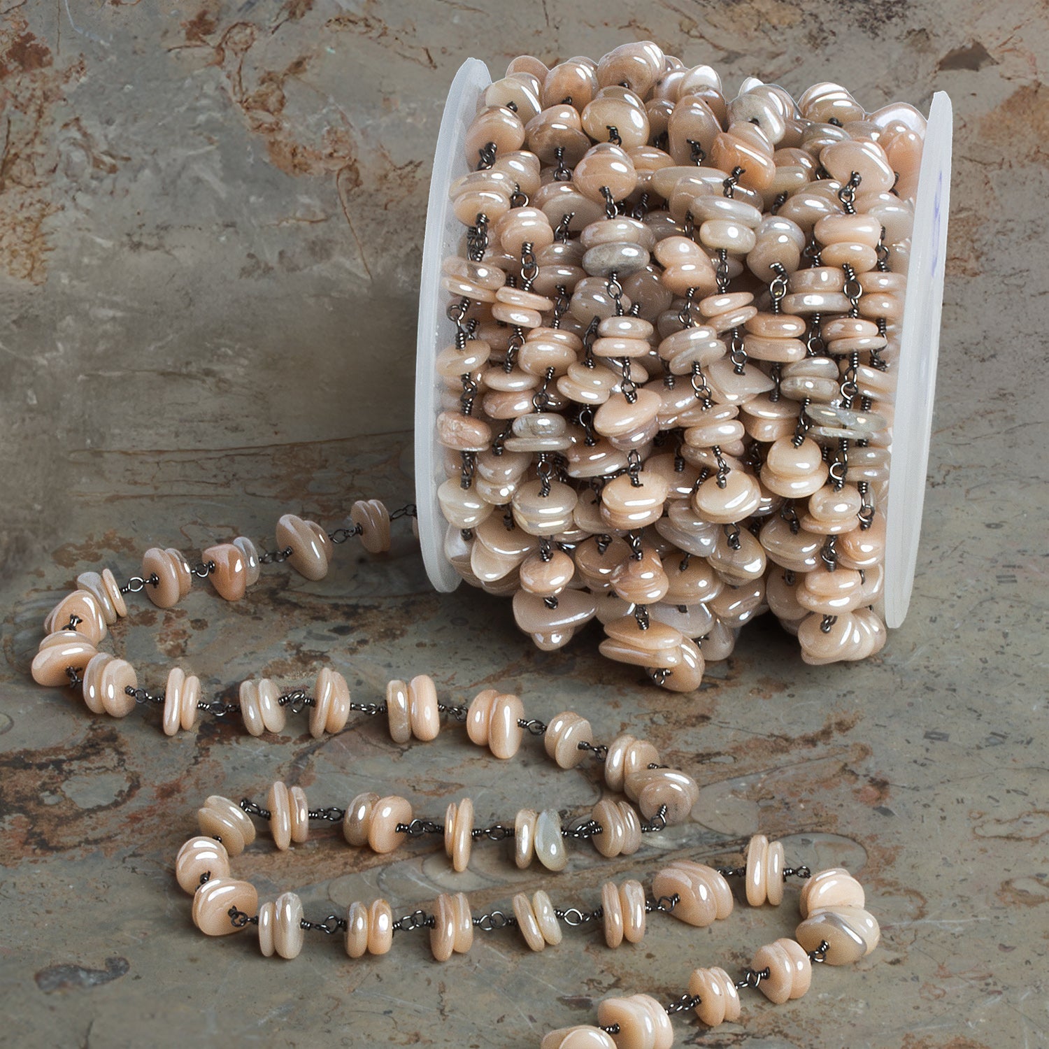 9x6mm Mystic Moonstone Double Chip Black Gold Chain 60 beads - The Bead Traders
