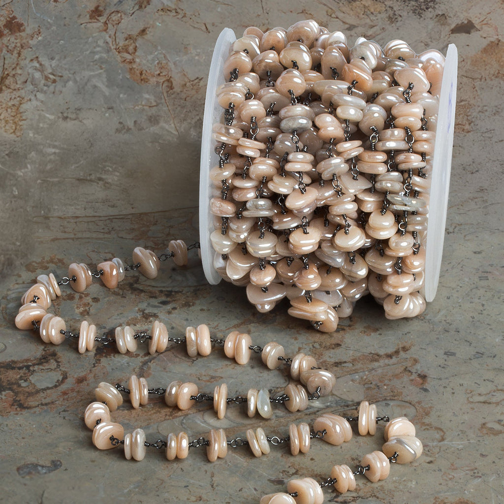 9x6mm Mystic Moonstone Double Chip Black Gold Chain 60 beads - The Bead Traders