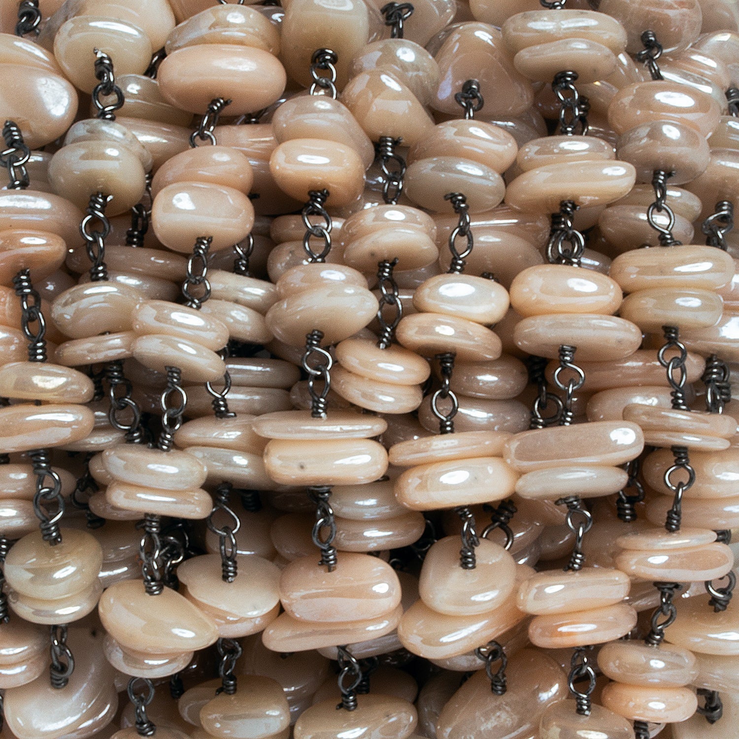 9x6mm Mystic Moonstone Double Chip Black Gold Chain 60 beads - The Bead Traders
