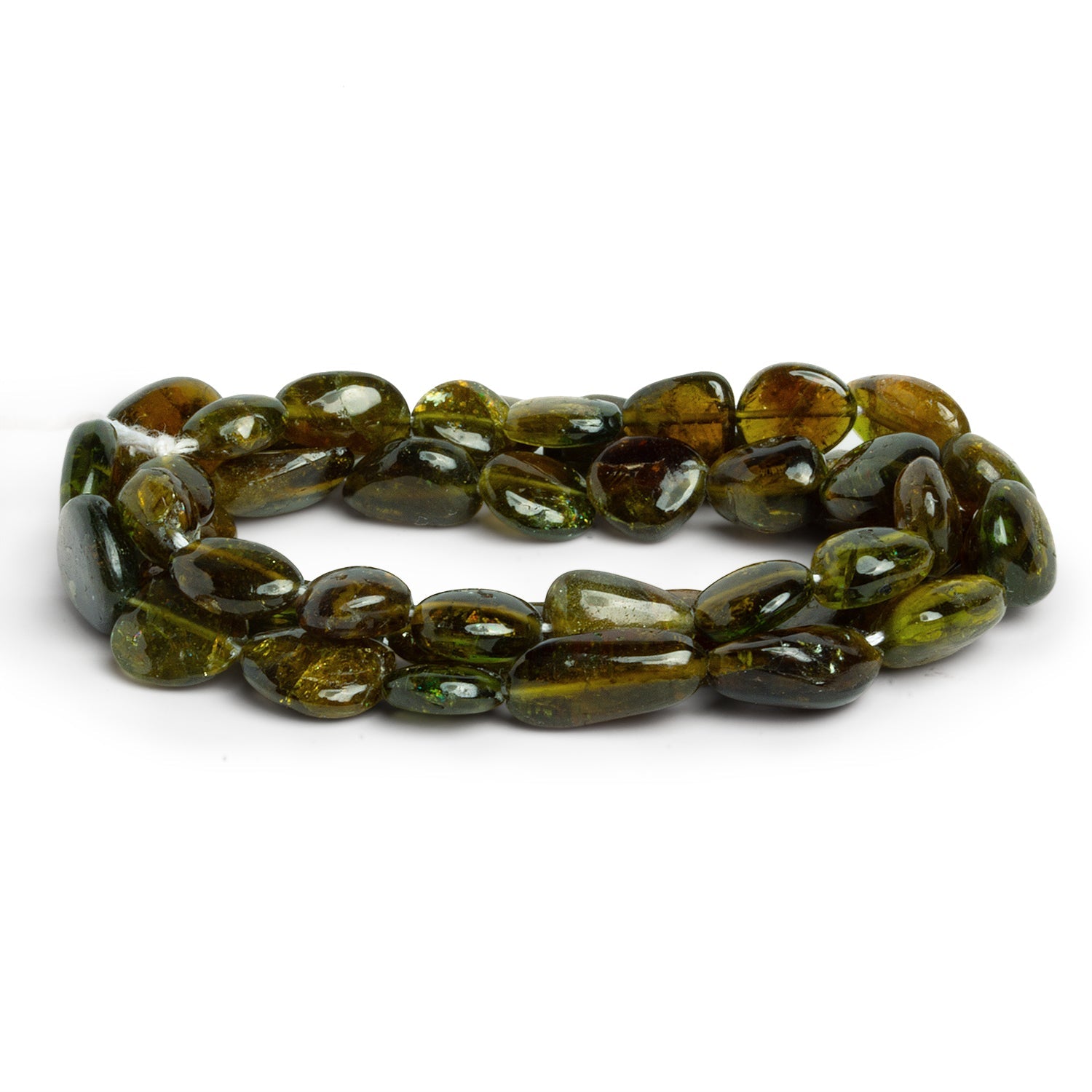 9x7mm Green Tourmaline Plain Nuggets 15 inch 43 beads - The Bead Traders