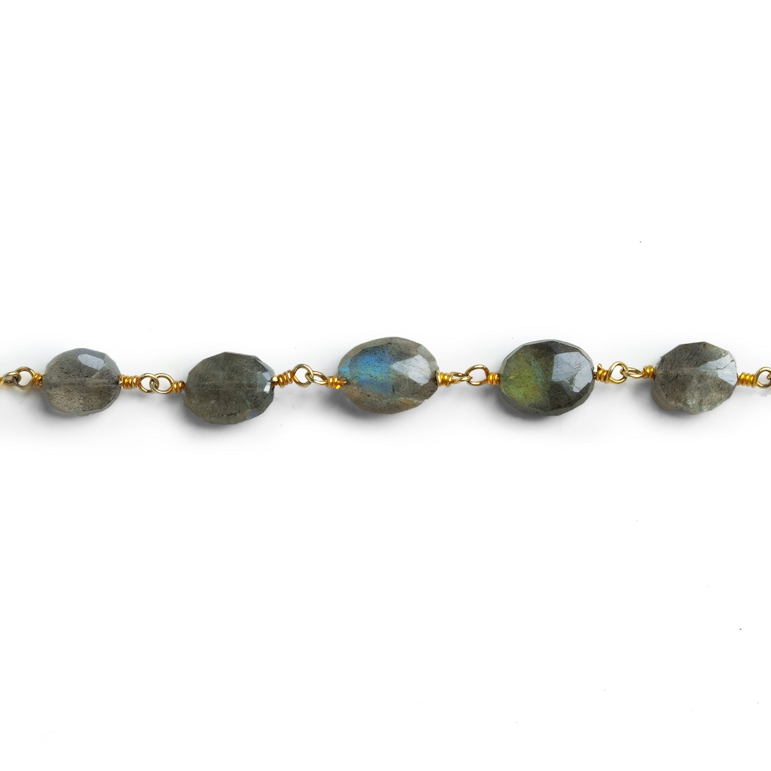 9x7mm Labradorite Oval Gold Chain 22 Beads - The Bead Traders