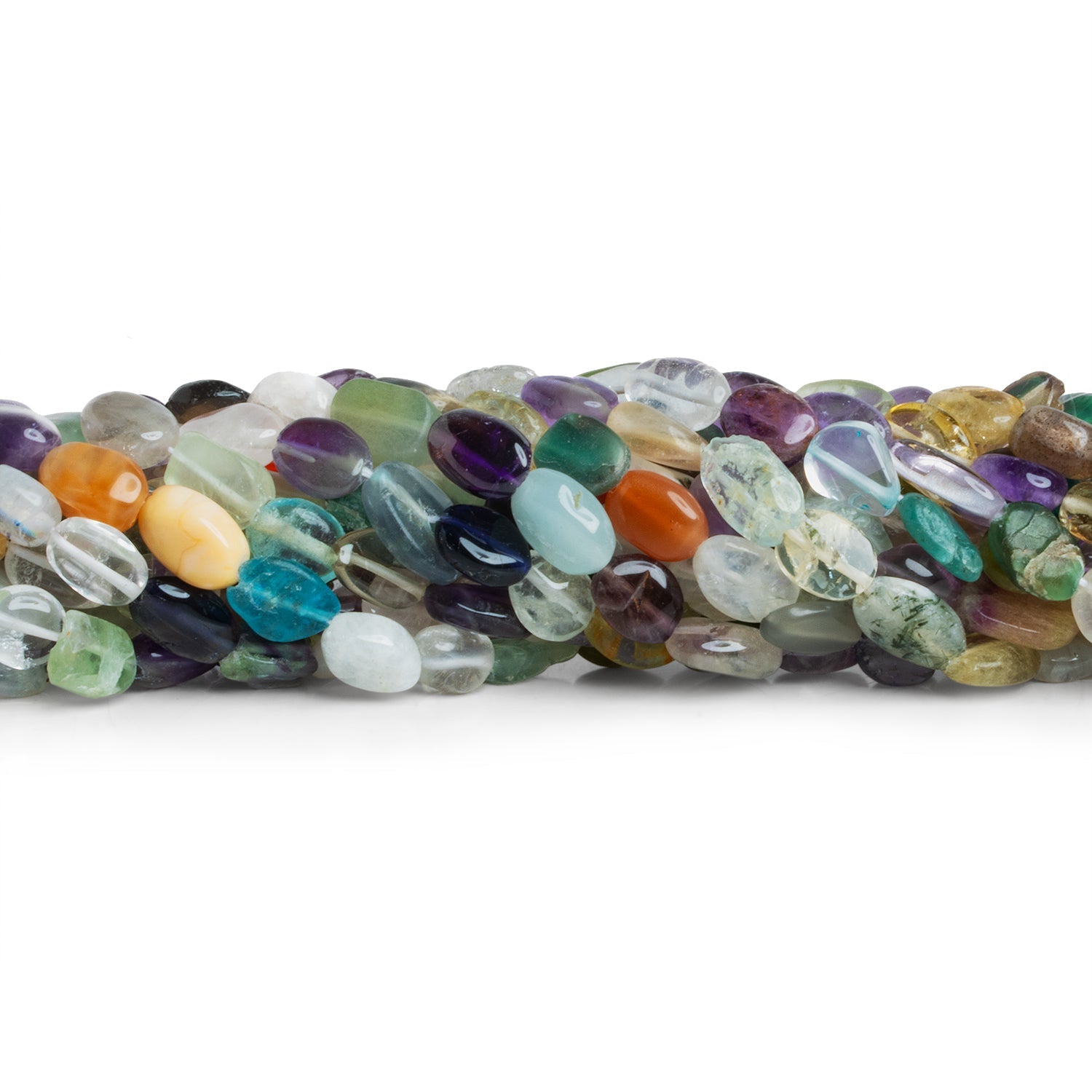 9x7mm Multi Gemstone Handcut Ovals 12 inch 31 beads - The Bead Traders
