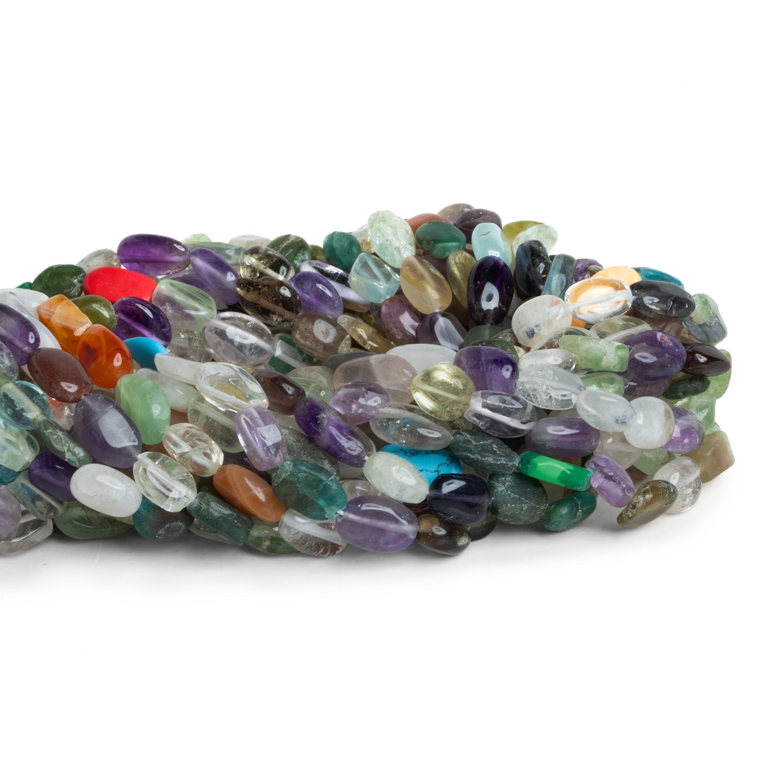 9x7mm Multi Gemstone Handcut Ovals 12 inch 31 beads - The Bead Traders