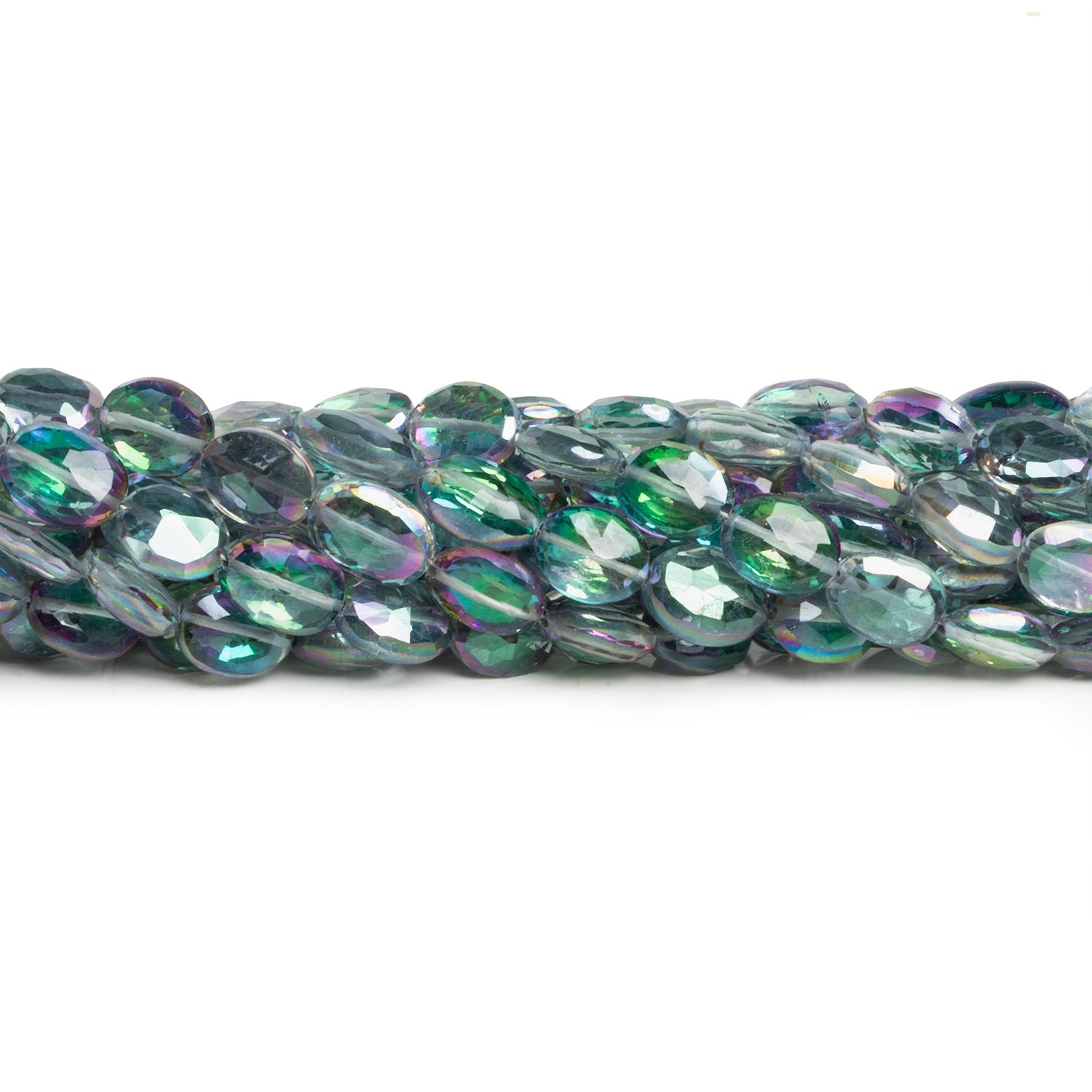 9x7mm Mystic White Topaz Faceted Ovals 9 inch 25 beads - The Bead Traders