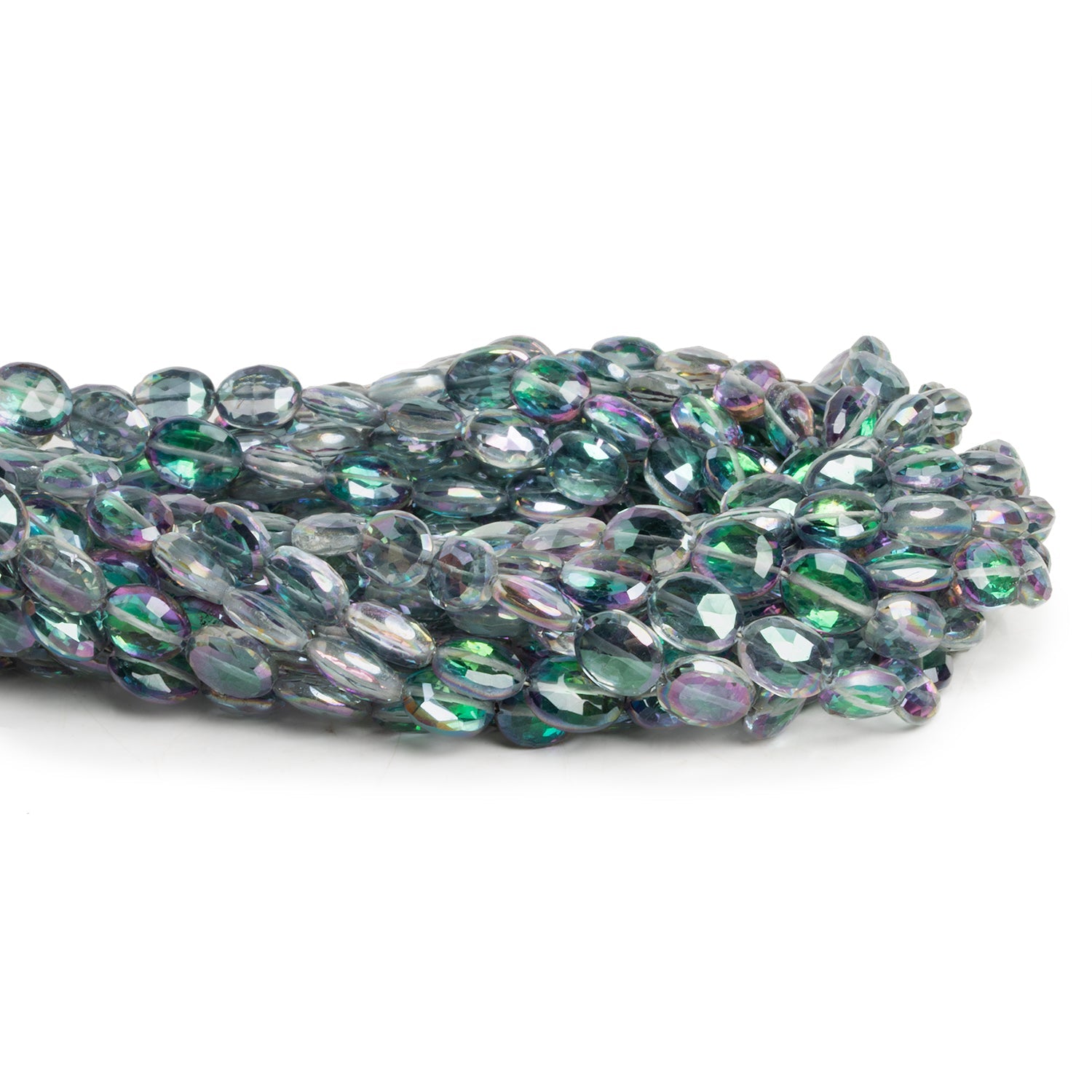 9x7mm Mystic White Topaz Faceted Ovals 9 inch 25 beads - The Bead Traders