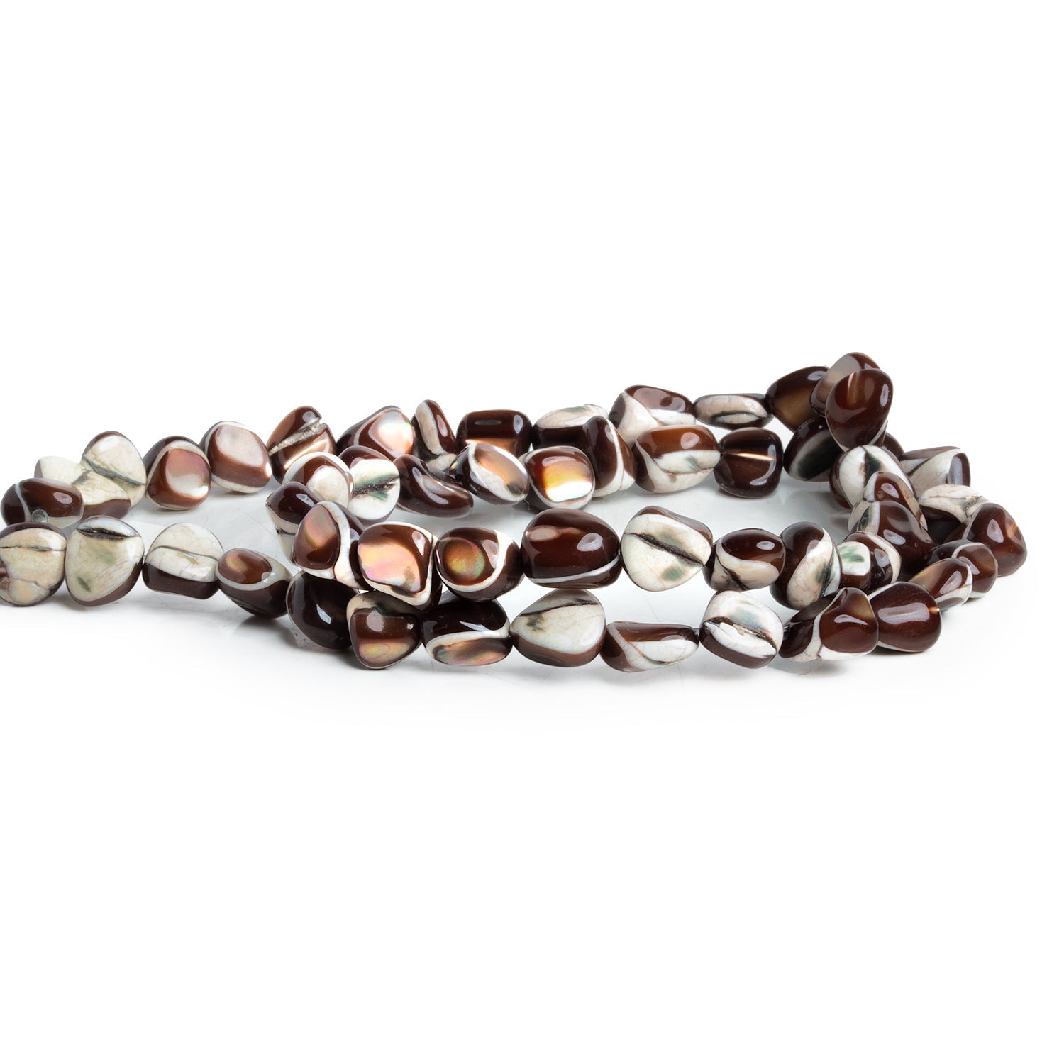 9x8mm Brown Mother of Pearl Shell Nuggets 1mm Large Hole 15 inch 50 beads - The Bead Traders