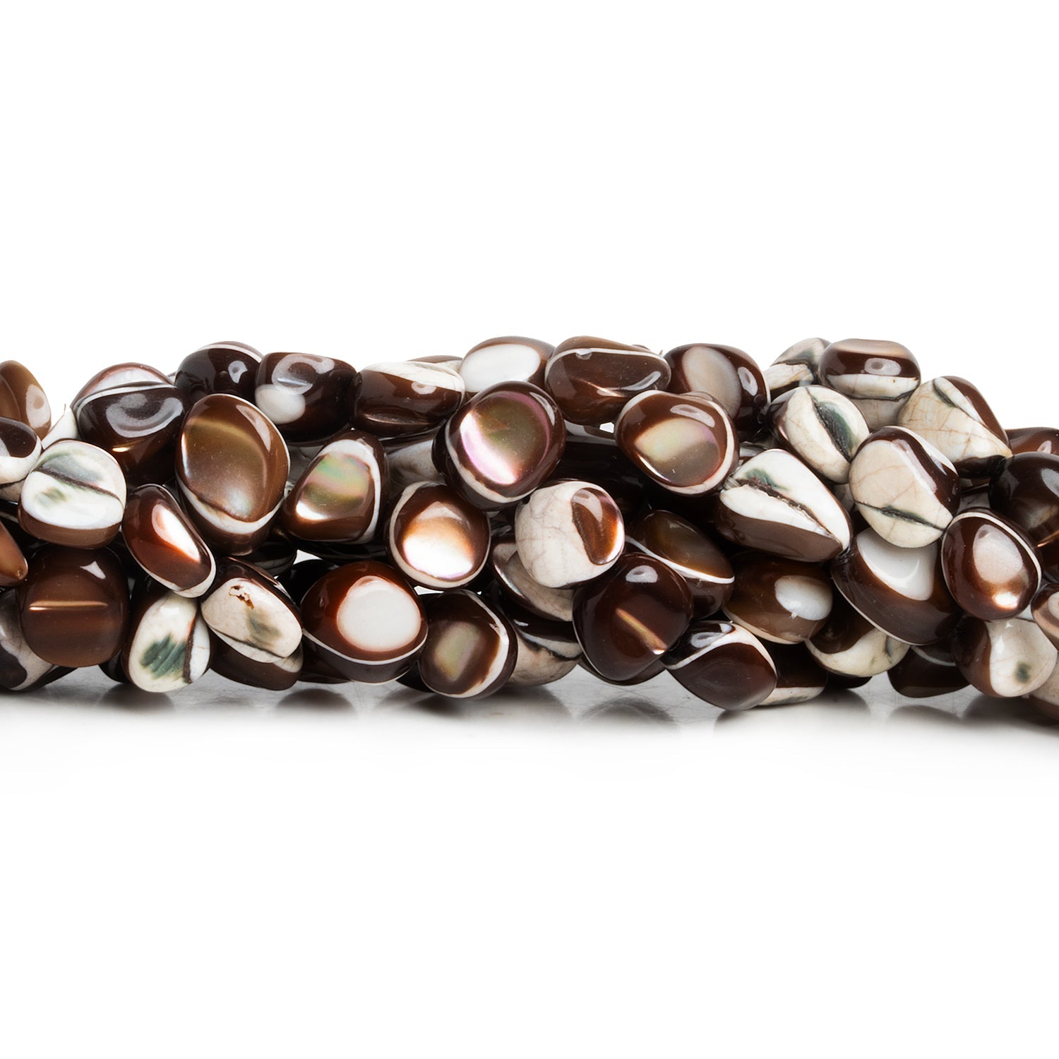 9x8mm Brown Mother of Pearl Shell Nuggets 1mm Large Hole 15 inch 50 beads - The Bead Traders