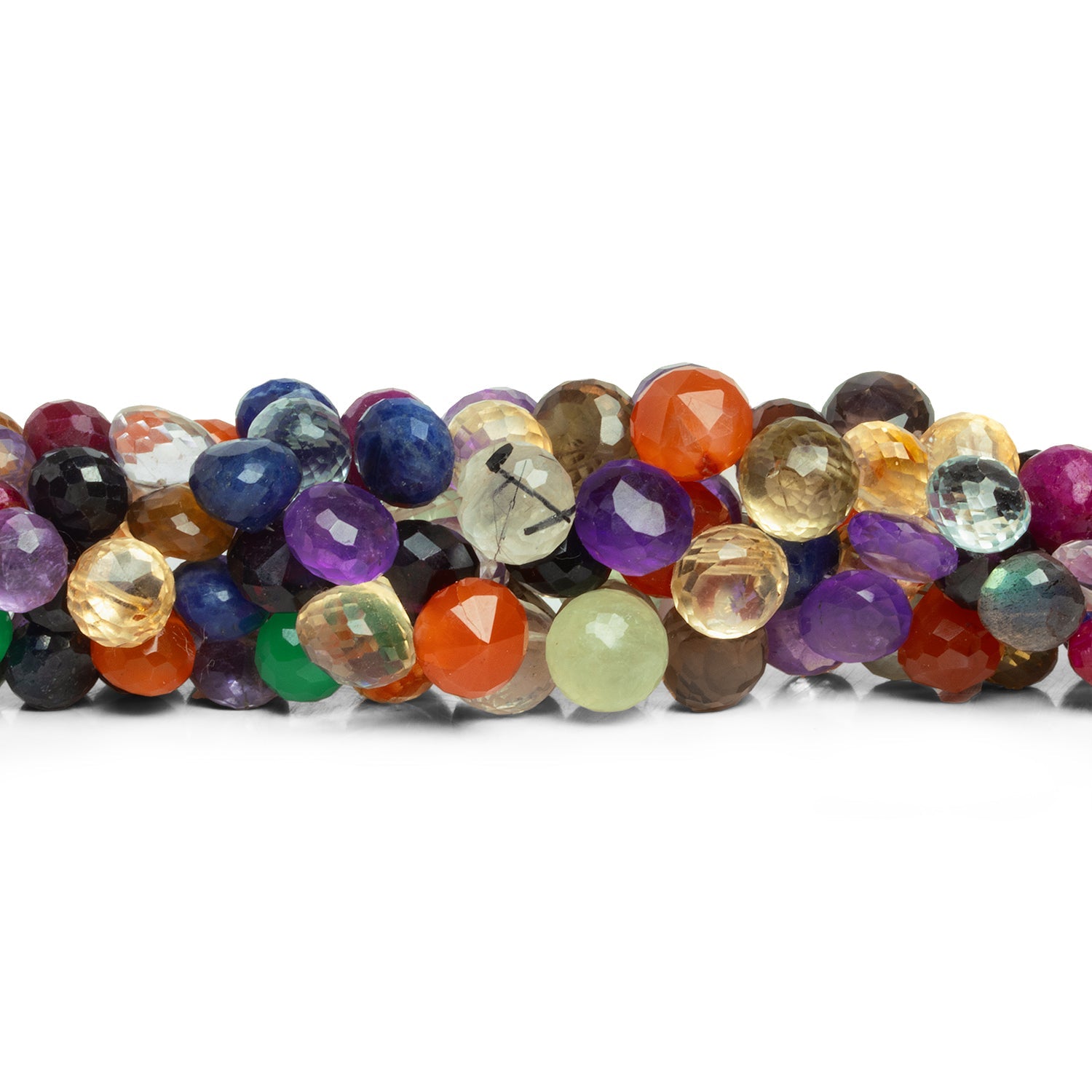 9x8mm Multi Gemstone Faceted Candy Kisses 8 inch 45 beads - The Bead Traders