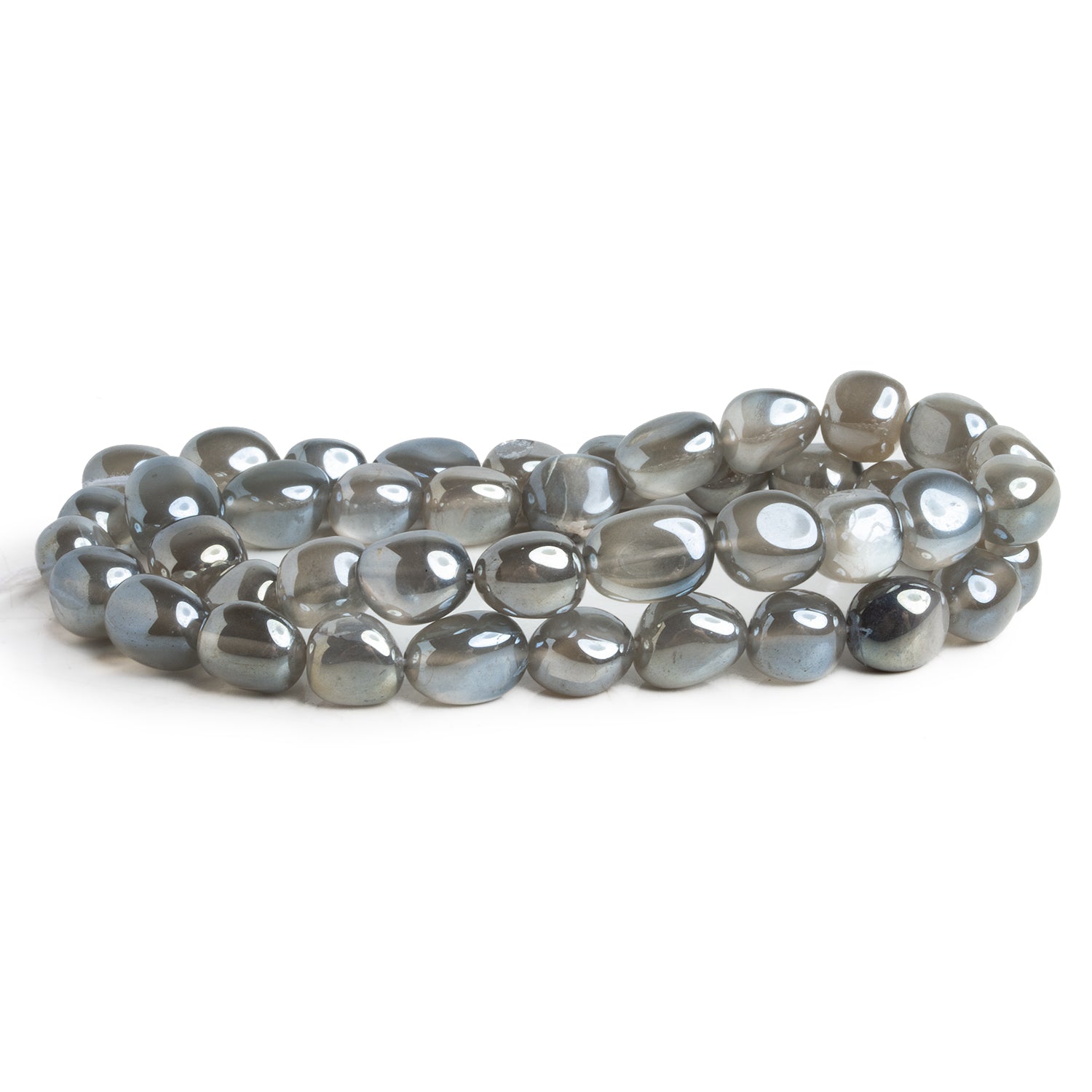 9x8mm Mystic Grey Moonstone Plain Nuggets 16 inch 42 beads - The Bead Traders