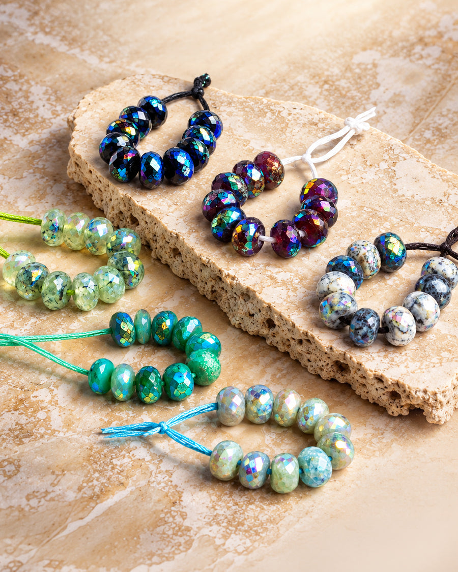 Large hole faceted gemstone beads on cords