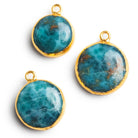Gold Leafed Larimar Coin Pendants - Lot of 3 Beads - The Bead Traders