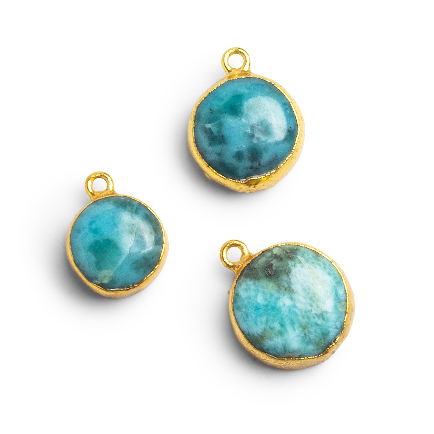 Gold Leafed Larimar Coin Pendants - Lot of 3 Beads - The Bead Traders