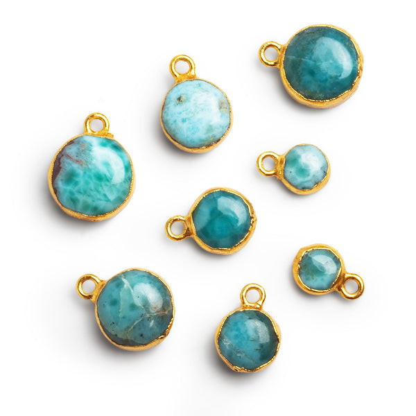 Gold Leafed Larimar Coin Pendants -  Lot of 8 Beads