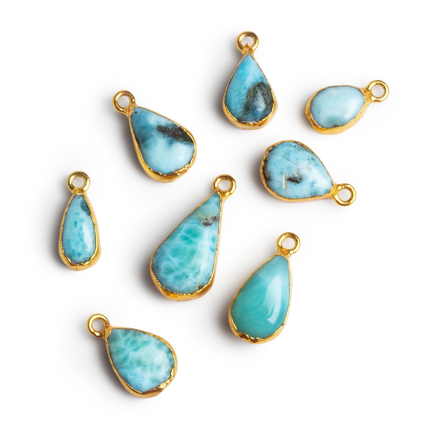 Gold Leafed Larimar Pear Pendants - Lot of 8 Beads - The Bead Traders