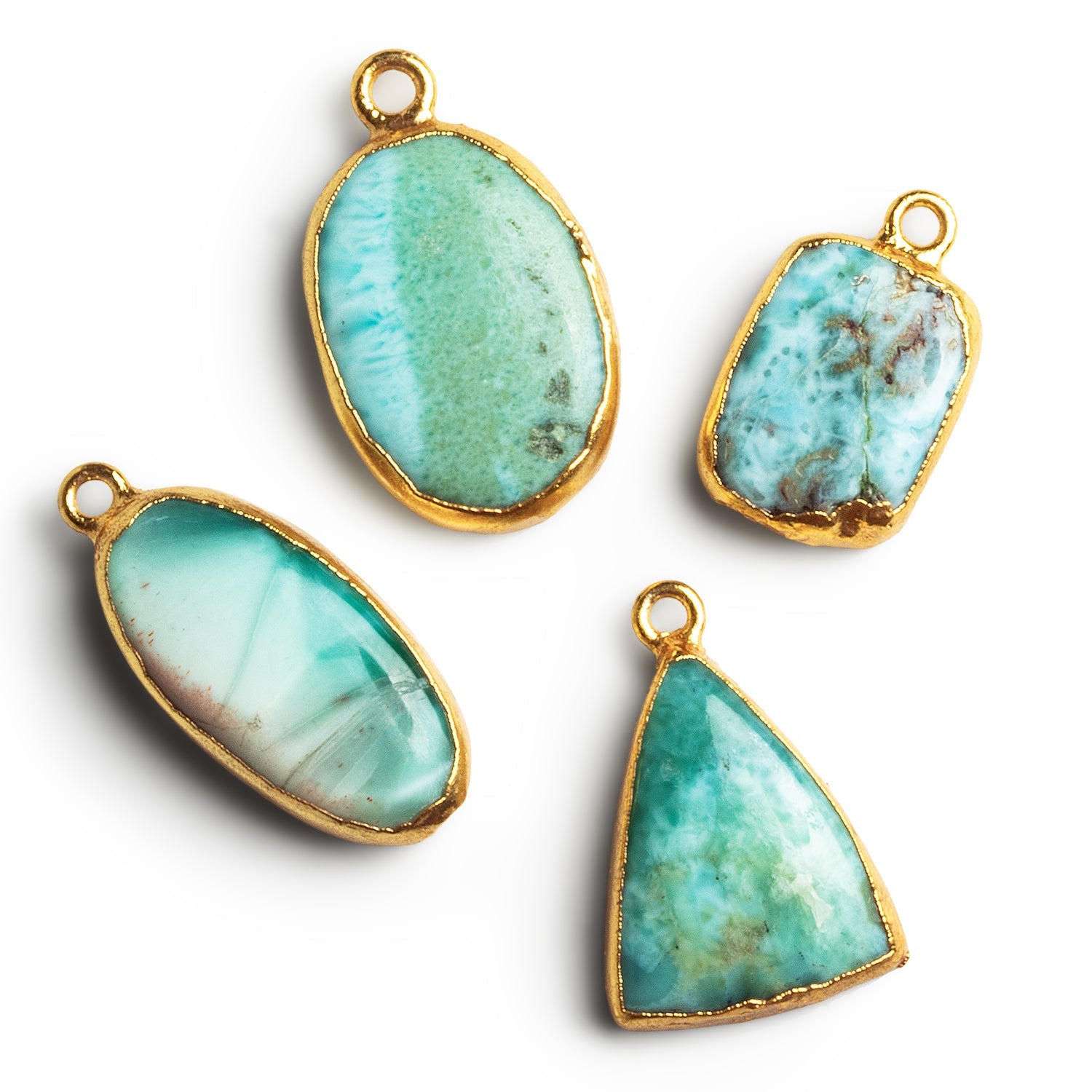 Gold Leafed Larimar Pendants - Lot of 4 Beads - The Bead Traders