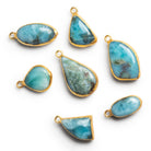 Gold Leafed Larimar Pendants - Lot of 7 Beads - The Bead Traders