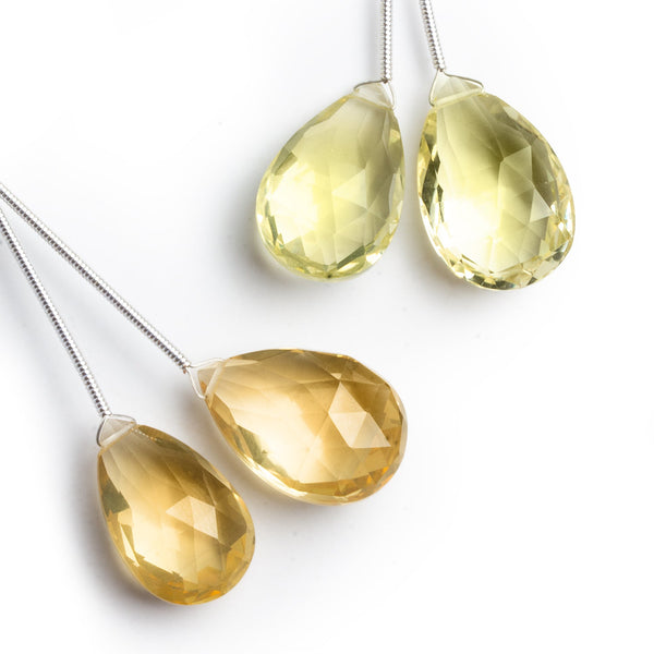 Lemon Quartz Faceted Pear Focals - Lot of 4 Beads