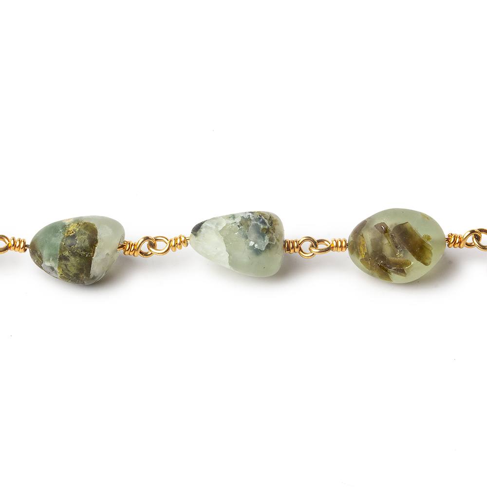 Matte Dendritic Prehnite plain nugget Gold plated Chain by the foot - The Bead Traders