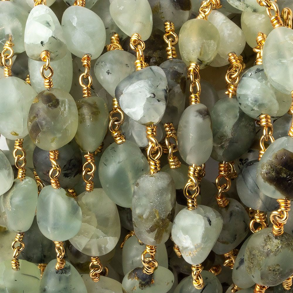 Matte Dendritic Prehnite plain nugget Gold plated Chain by the foot - The Bead Traders