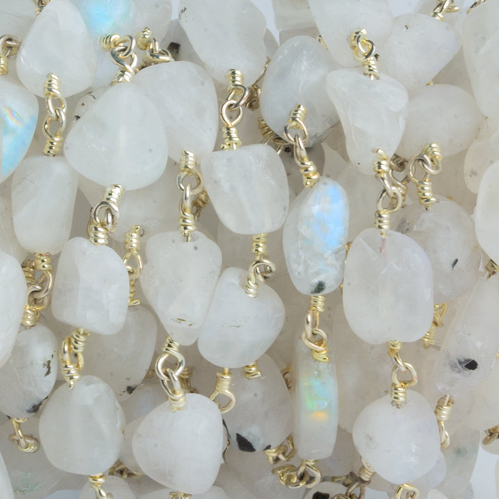Matte Rainbow Moonstone nugget Silver plated Chain by the foot 21 beads - The Bead Traders