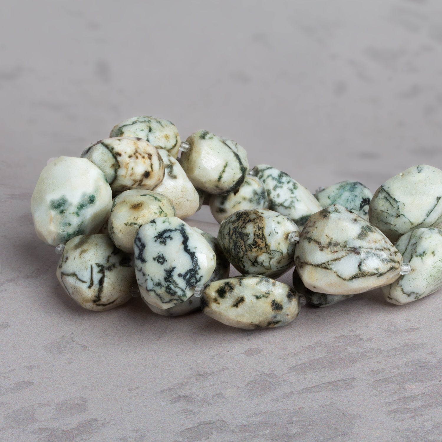 Moss Agate Faceted Nugget Beads 15 inches 20 pieces - The Bead Traders