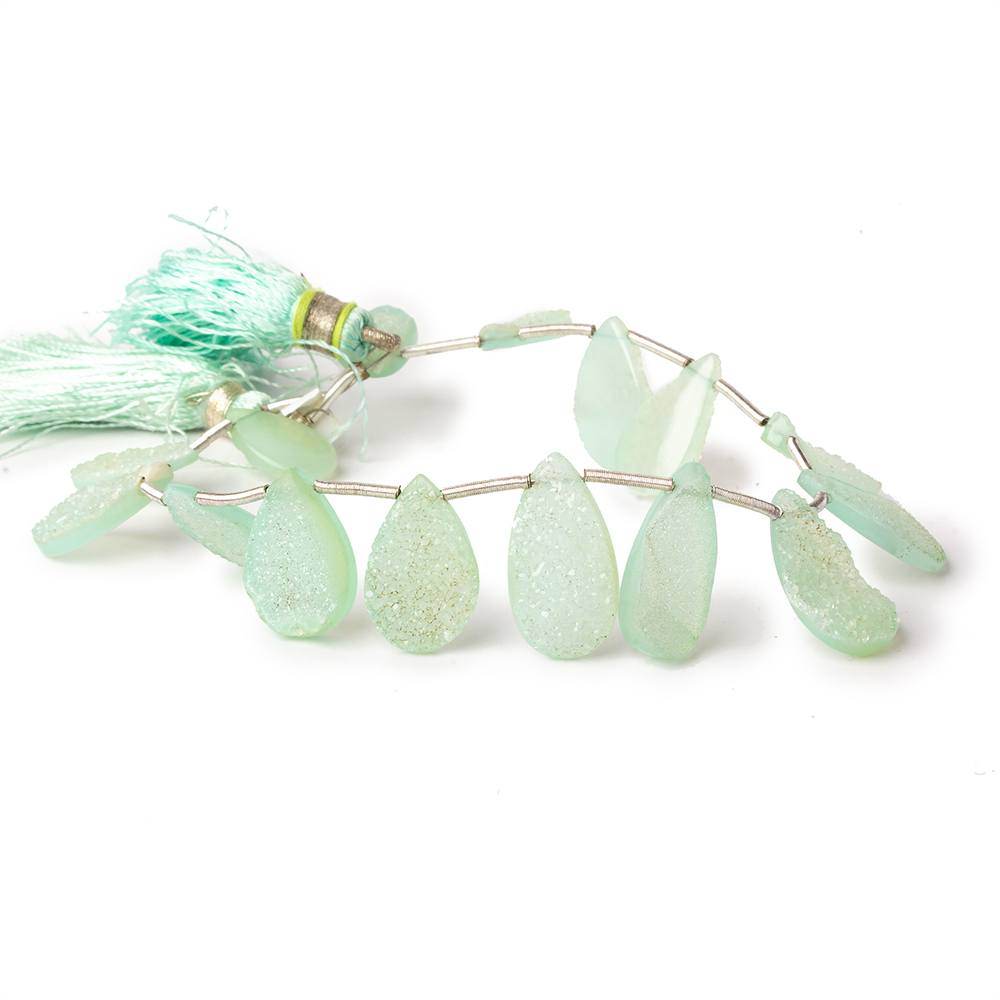 Seafoam Green Drusy Agate Pears 7 inch 15 beads - The Bead Traders