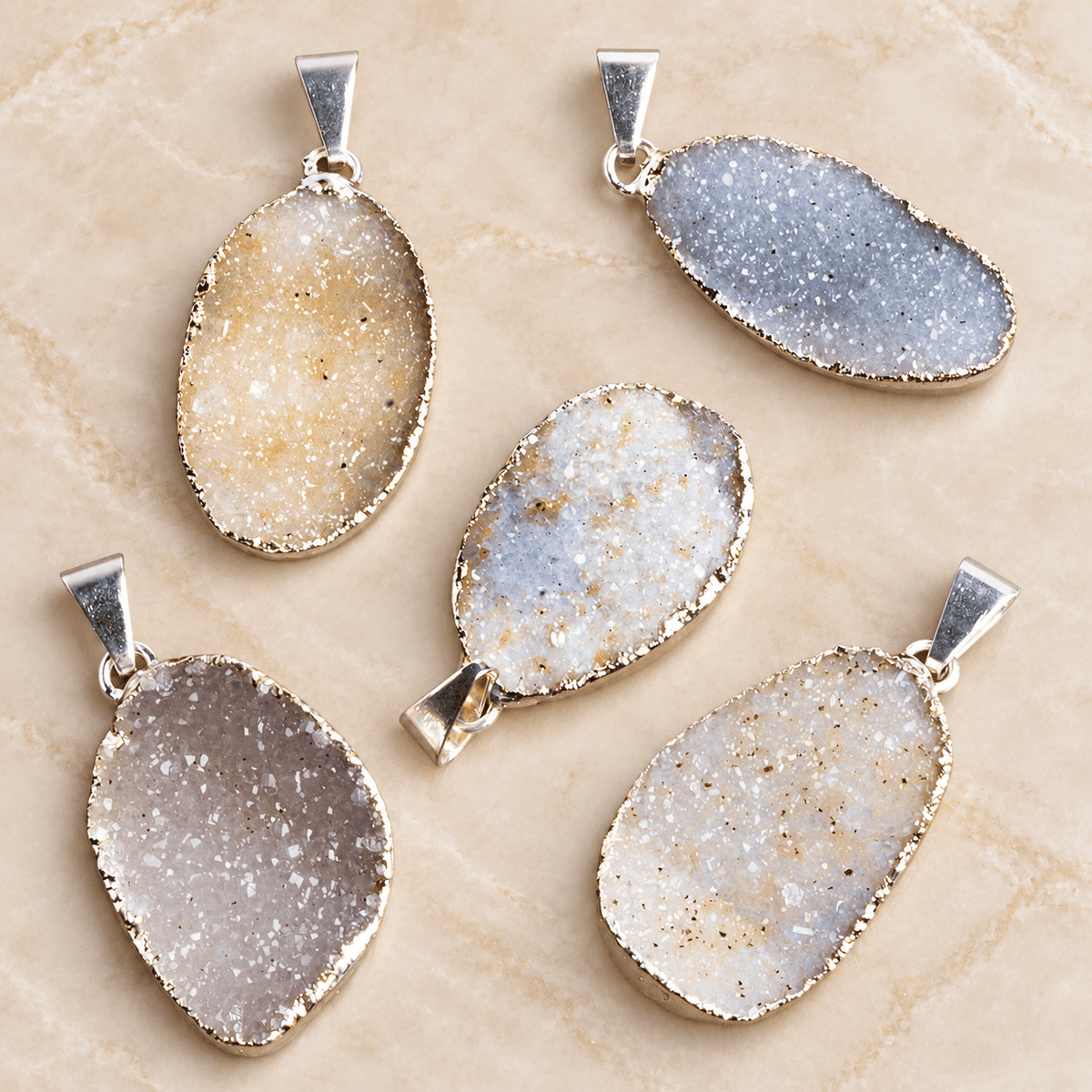 Silver Leafed Drusy Pendant 1 Piece - The Bead Traders
