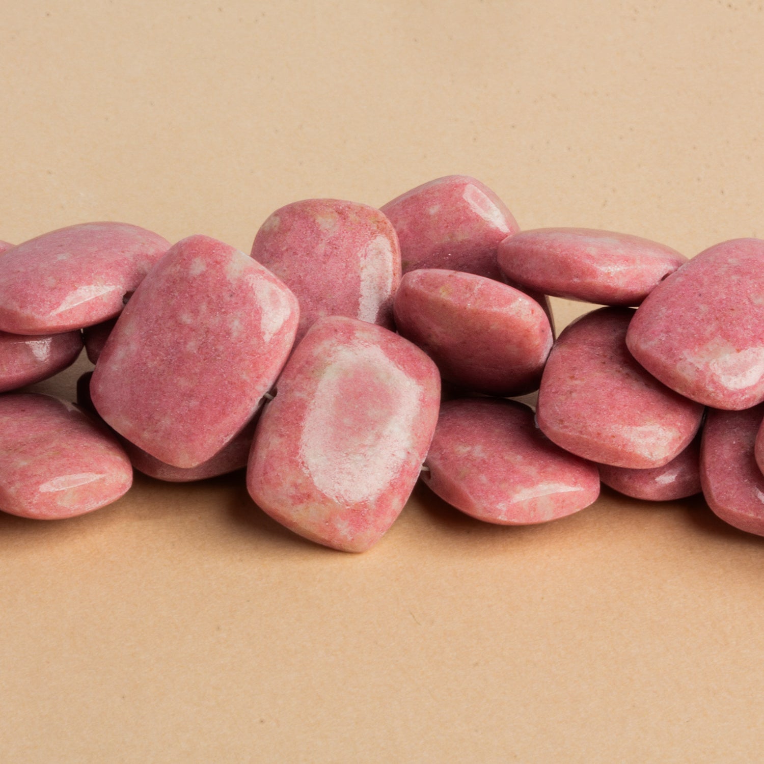 Thulite side drilled Plain Cushion Beads 8 inch 14 pieces A 1mm large hole - The Bead Traders