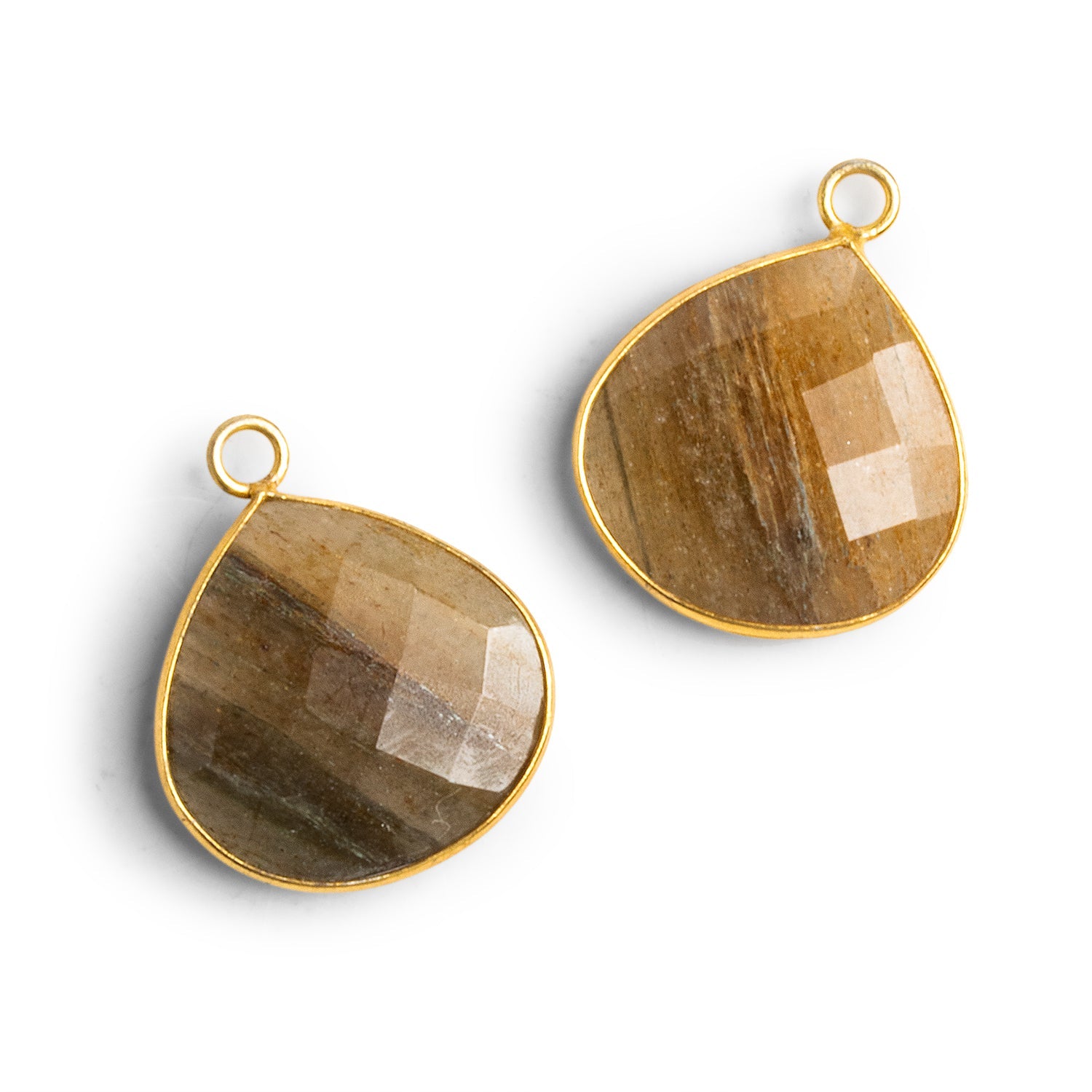 Vermeil Bezeled Golden Moss Quartz Pendants - Lot of 2 - The Bead Traders