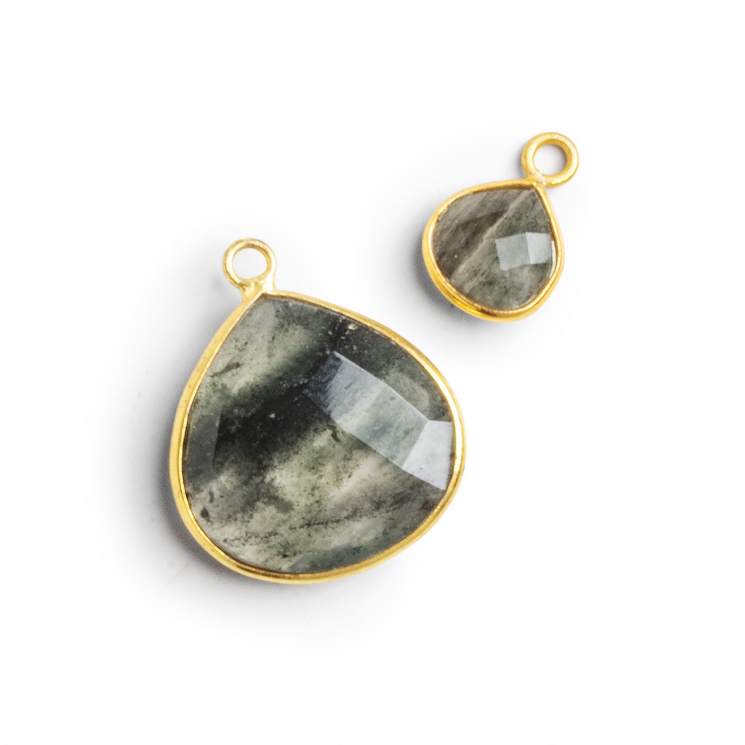 Vermeil Bezeled Moss Quartz Pendants - Lot of 2 - The Bead Traders