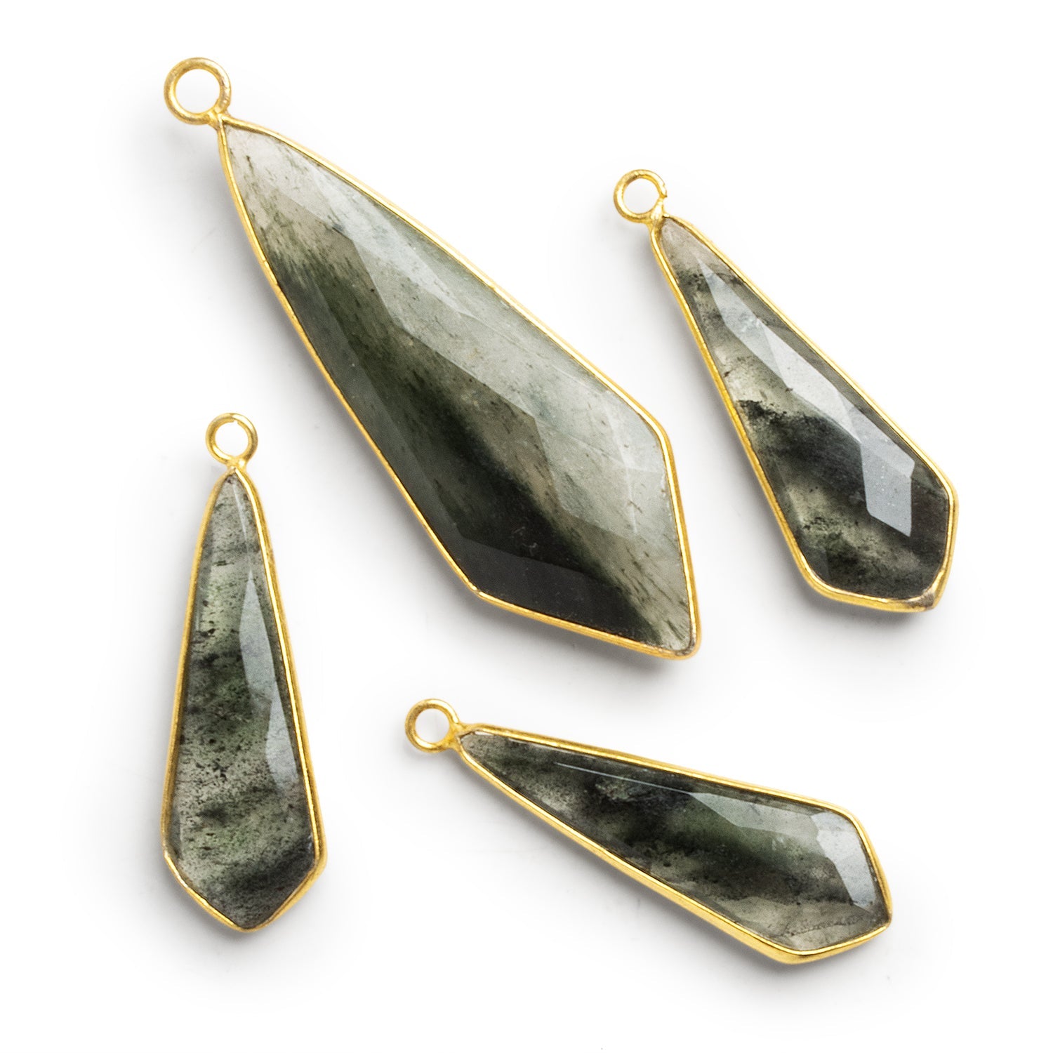 Vermeil Bezeled Moss Quartz Pendants - Lot of 4 - The Bead Traders